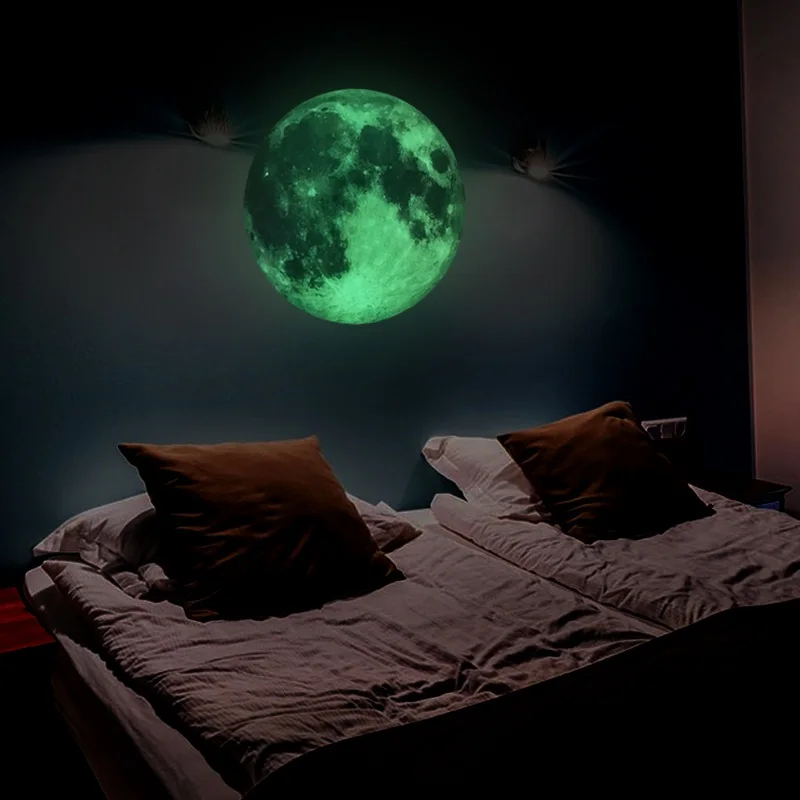 30cm Large Moon Glow in the Dark Luminous DIY wall paper Living Home