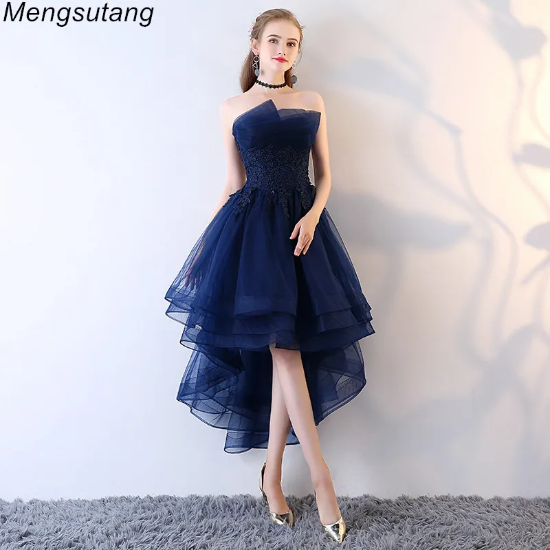 US $48.08 Robe De Soriee Navy Blue Lace Up Strapless Short Front Long Back Elegant Evening Dress With Appliques Formal Prom Party Dress
