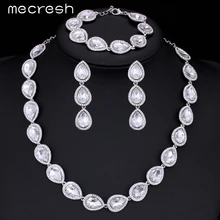 Mecresh 3 Unids/set Nupcial Cristalina de La Joyería Gota de Agua Sistemas de la Joyería de Plata Collar Pendientes Pulsera MTL425 + SL051