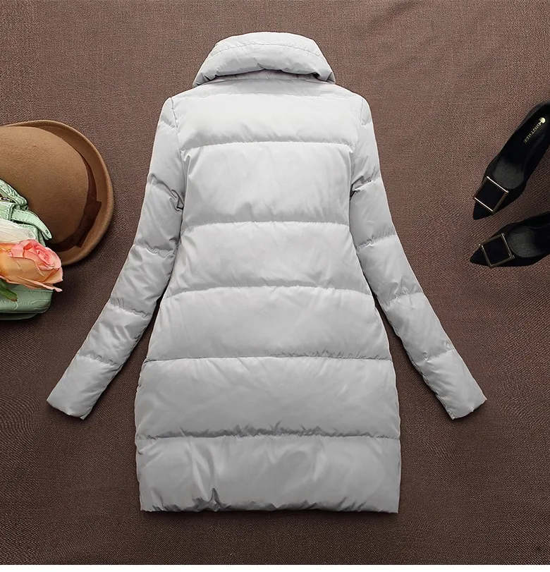 Новинка, европейский стиль, размер S-3XL, 80%, теплый белый утиный пух для женщин, зимние куртки средней длины и облегающие Стильные пальто ZY005