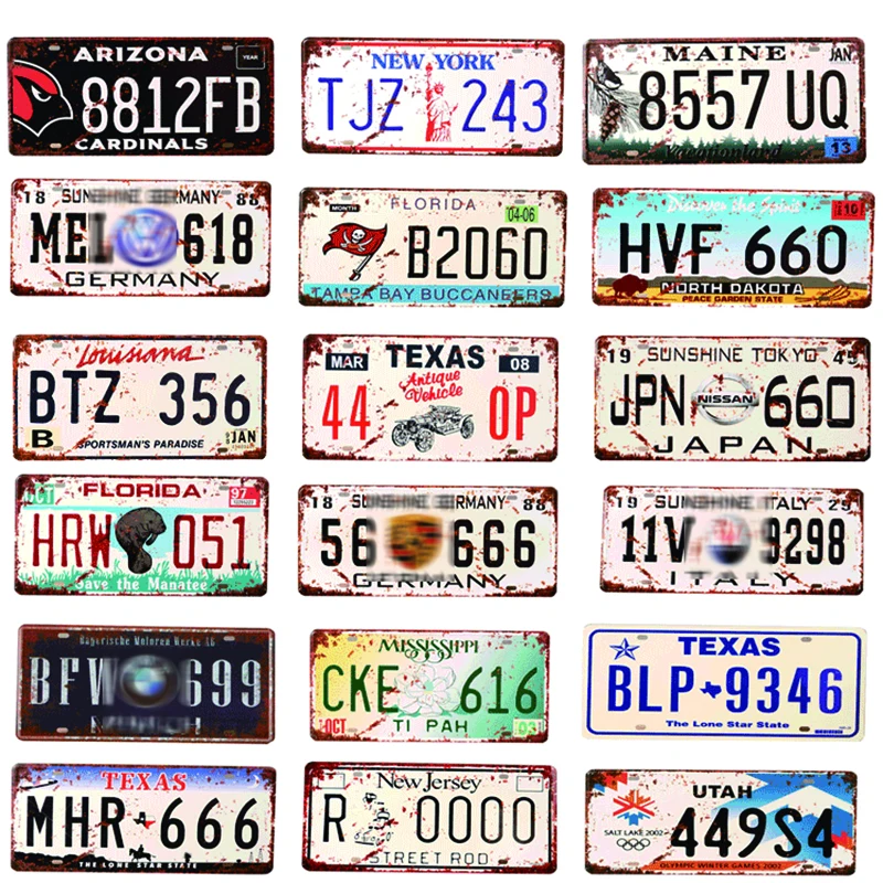 2pcs USA Car license plate number frame Metal Wall Craft Retro Garage Home Decor