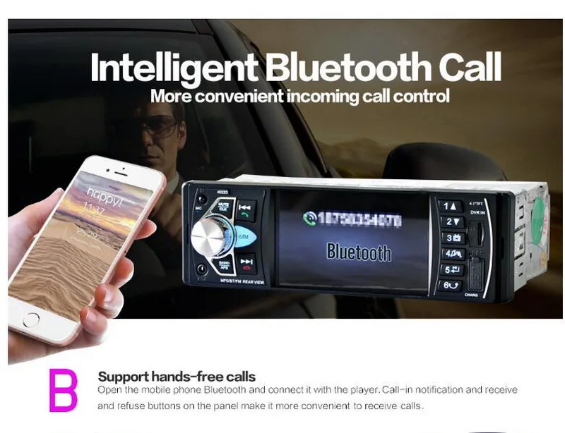 Car Radio HD Colorful Lights Bluetooth 4.0 Radio Cassette Player 1 DIN 4.1 Inch MP5 FM TF USB Mirror Link AUX Input Autoradio