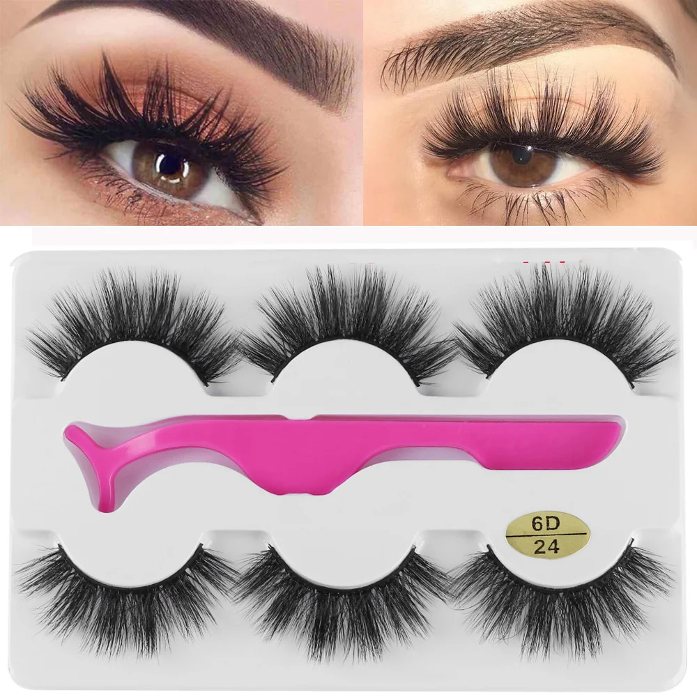 

3 Pairs False Eyelashes Wispy Fluffy Thick Long Fake Eye Lashes With 1 Pc Tweezer Handmade Natural Eyelash Extension Beauty Tool