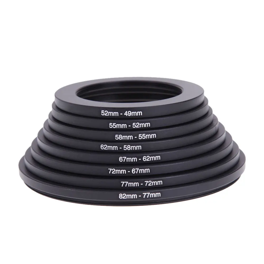 8 PCS Aluminum Step Up Rings Universal Lens Adapter Filter Set 82-77 77-72 72-67 67-62 62-58 58-55 55-52 52-49mm (1)