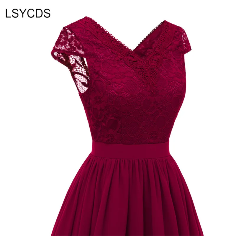 LSYCDS, роскошное Ретро женское платье, 50 s, 60 s, v-образный вырез, короткий рукав, длина до колена, тонкое кружевное платье, повседневные, вечерние, для женщин, винтажные платья