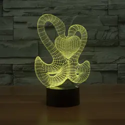 Новый двойной гусиное Сердце 3D свет красочный сенсорный светодио дный светодиодный визуальный свет подарок атмосфера настольная лампа