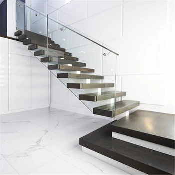

Custom black white carbon steel plate middle stringer wood stairs