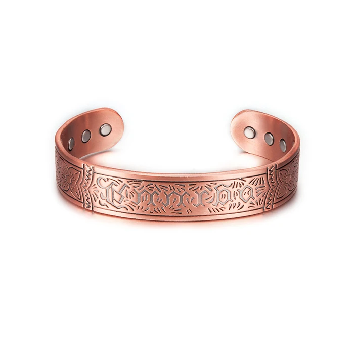 Vinterly Magnetic Pure Copper Bracelets Men Women Vintage Adjustable Wide Bracelets Bangles Health Energy Bracelet for Arthritis - Окраска металла: CB022 copper