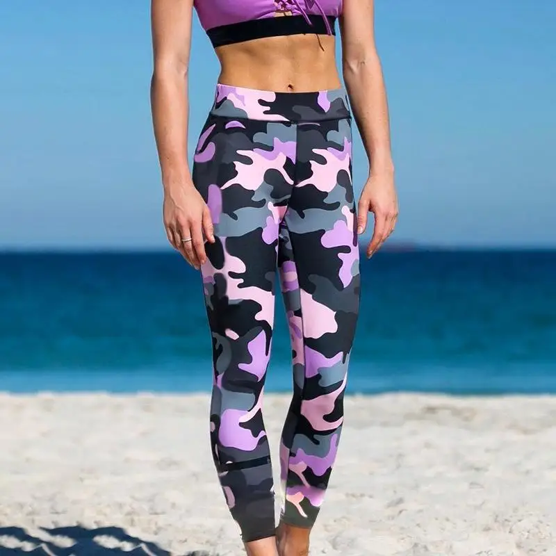 Женские Штаны Для Йоги, эластичные спортивные Леггинсы для фитнеса, облегающие спортивные штаны для бега, быстросохнущие тренировочные брюки - Цвет: Фиолетовый