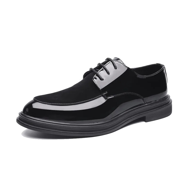 Новинка; мужские качественные туфли из лакированной кожи; Zapatos de hombre; черные кожаные мягкие Мужские модельные туфли; M487 - Цвет: Черный