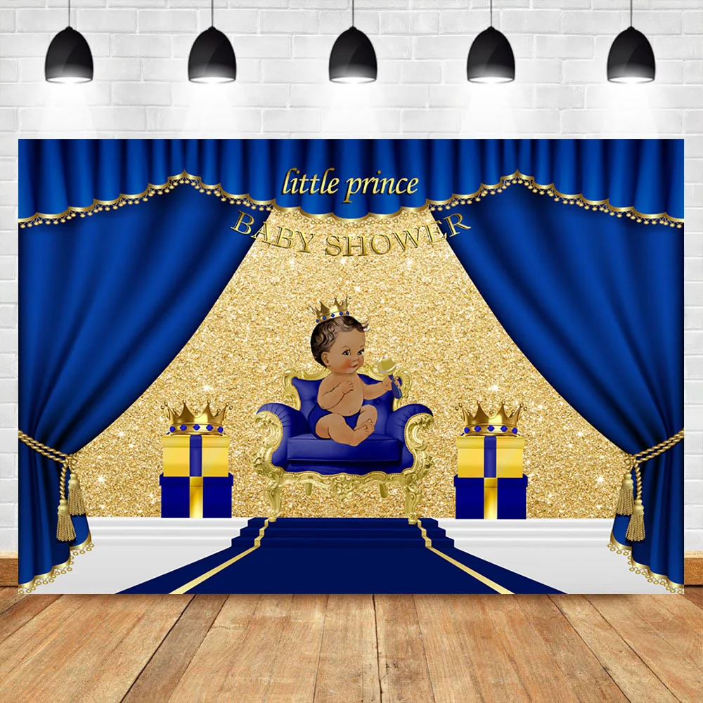 Neoback Royal Blue Baby Shower Latar Belakang Selamat Datang Pangeran Kecil Foto Latar Belakang Hadiah Dan Mahkota Emas Latar Belakang Background Aliexpress