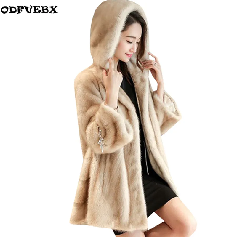 

Fashion New Winter Women Faux Fur Jacket Coats Solid Color Mink hair Fur Jackets Plus Size 3XL Female Slim Hooded warm Outerwear