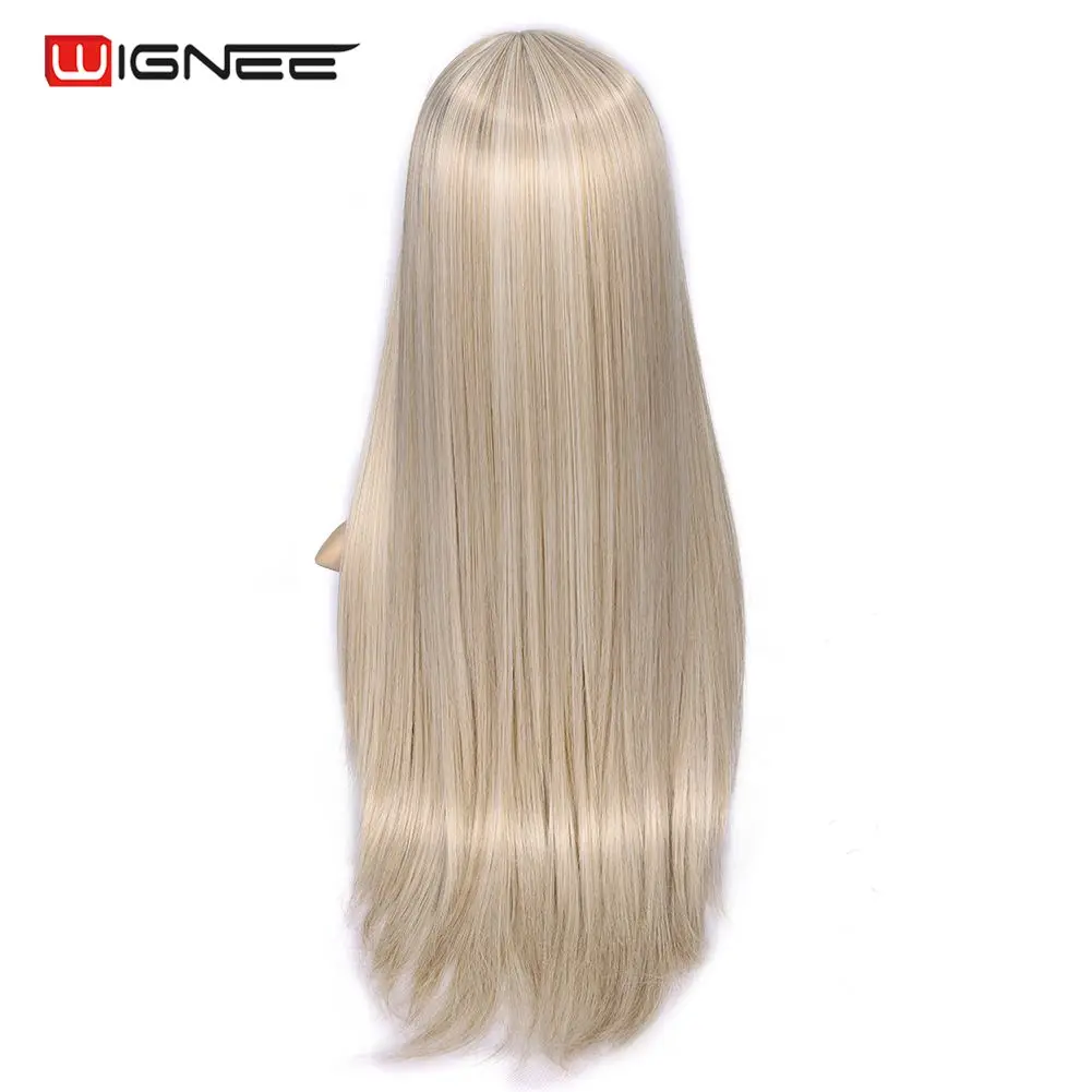 Wignee Long Straight Hair Synthetic Wig For Women Blonde Natural Middle Part Hair Heat Resistant Fibernatural Daily Hair Wig