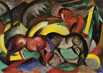 

High quality Oil painting Canvas Reproductions Three Horses 1912 By Franz Marc hand painted
