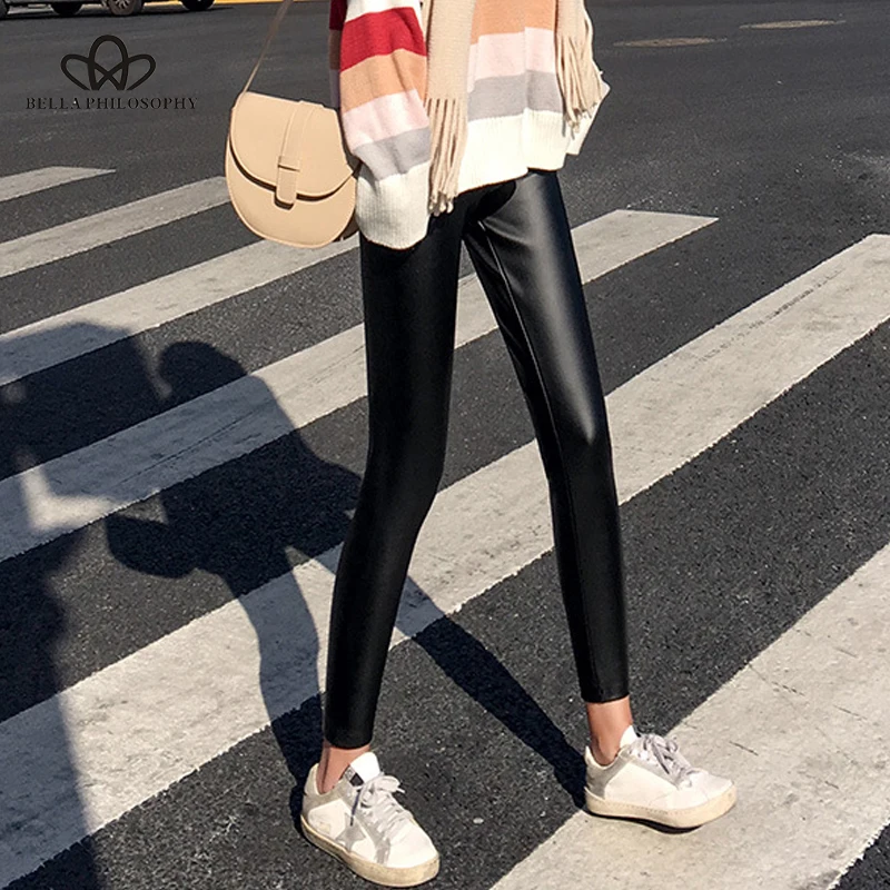 Wonder 2018 new autumn PU Leather Pants High Waist Elastic Leggings Plus Size Slim Sexy Legging Casual Faux Leather Trousers