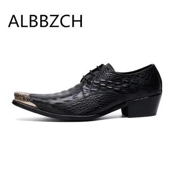 

Height Increase Dress Men Shoes Luxury Pointed Toe High Heel Wedding Shoes Men's Club Bars Party Leather Shoes Plus Size 38-46