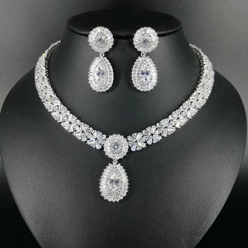 

NEW FASHION Retro palace water drop crystal zircon necklace earring wedding bride banquet dress formal jewelry set free shipping