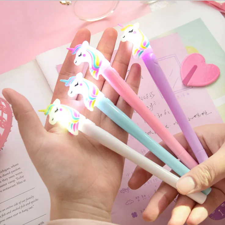 

Glowing Luminous Lighted Unicorn Ballpoint Unicorn Doll Pen School Supply Gift Stationery Papelaria Escolar Children Toys