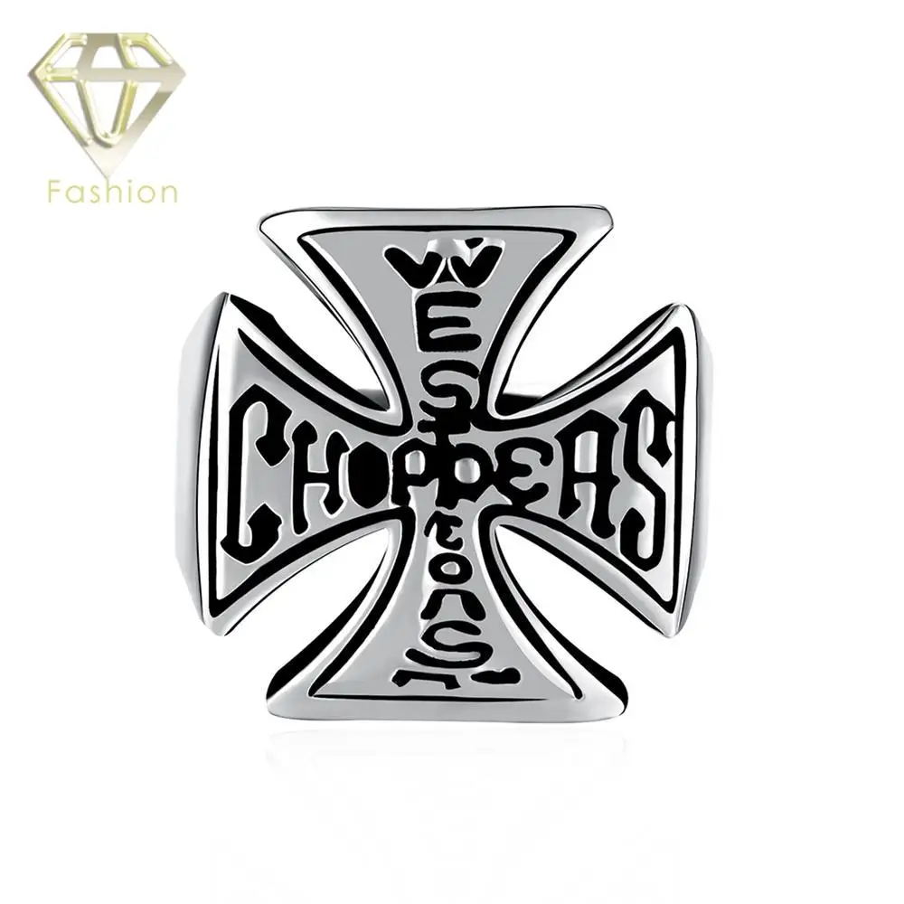 Cross Ring Punk Design 316L Stainless Steel Carved Letters Rings Cool