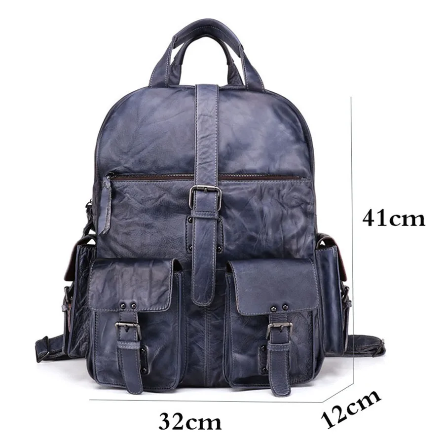 Größe des Woosir Herren-Rucksacks, Vintage-Reiserucksack aus echtem Leder, 15,6 Zoll