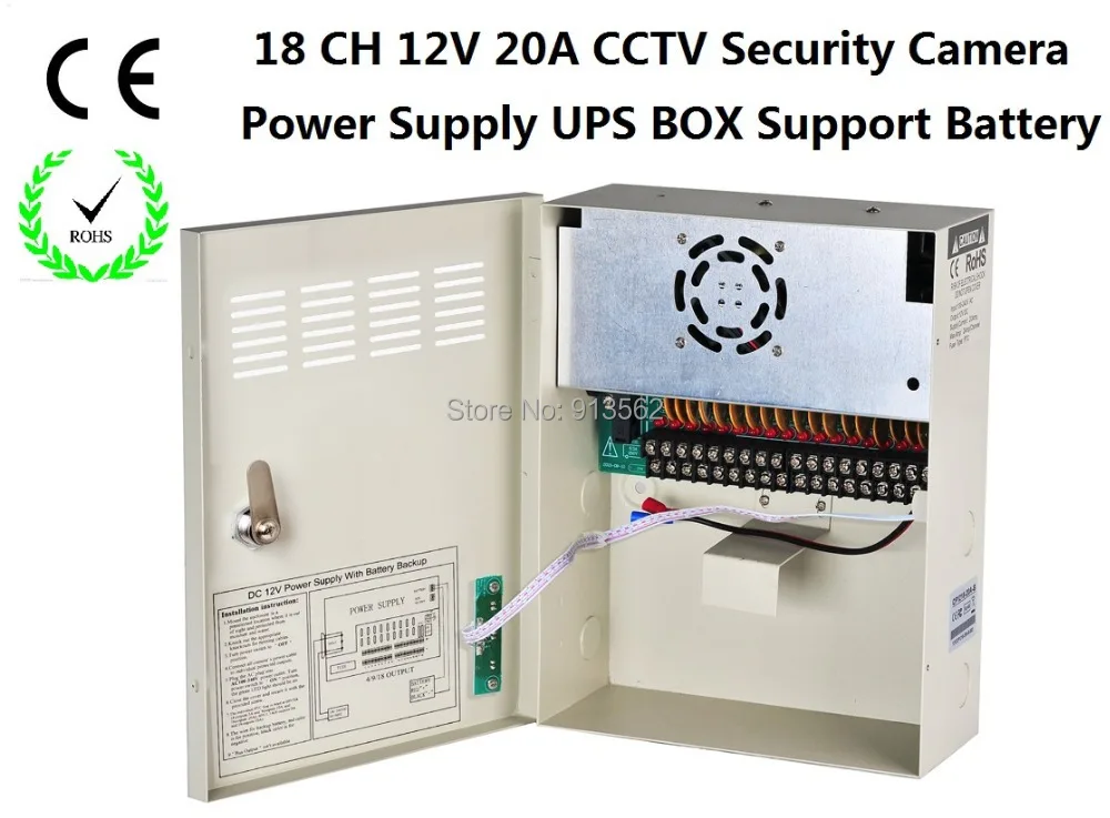 

DHL/EMS Free Shipping:CCTV Power Supply 18Channel DC12V 20A UPS Box Power Supply Support Battery CE ROHS For CCTV Camera