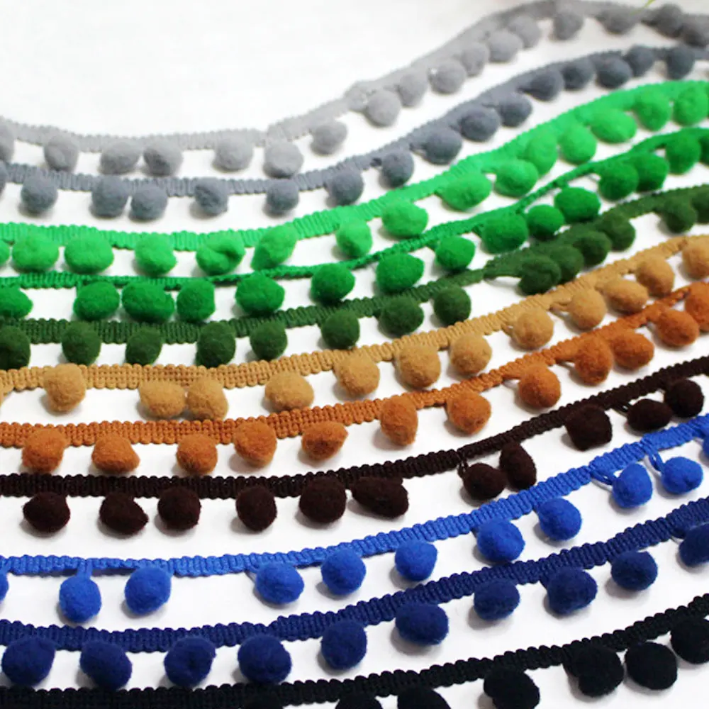 

10MM 20 yards Pom Pom Trim Ball Fringe Ribbon DIY Pompom Beade Trim Balls For Kids Sewing Fabric 16 colors