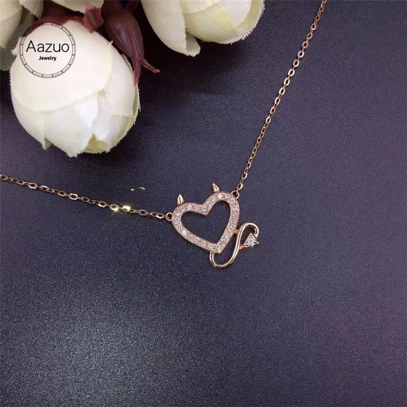 

Aazuo 18K Rose Gold Real Diamond Animal Cool Devil Free Pendent Necklace gifted for Women Engagement Wedding Link Chain Au750