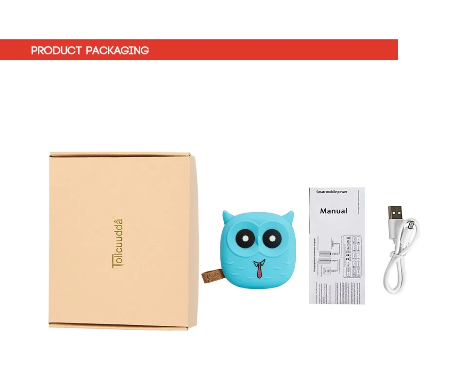 Cute Cartoon Owl 18650 Power Bank 12000mAh Portable Charger Dual USB Powerbank External Battery for iPhone Samsung Xiaomi Huawei