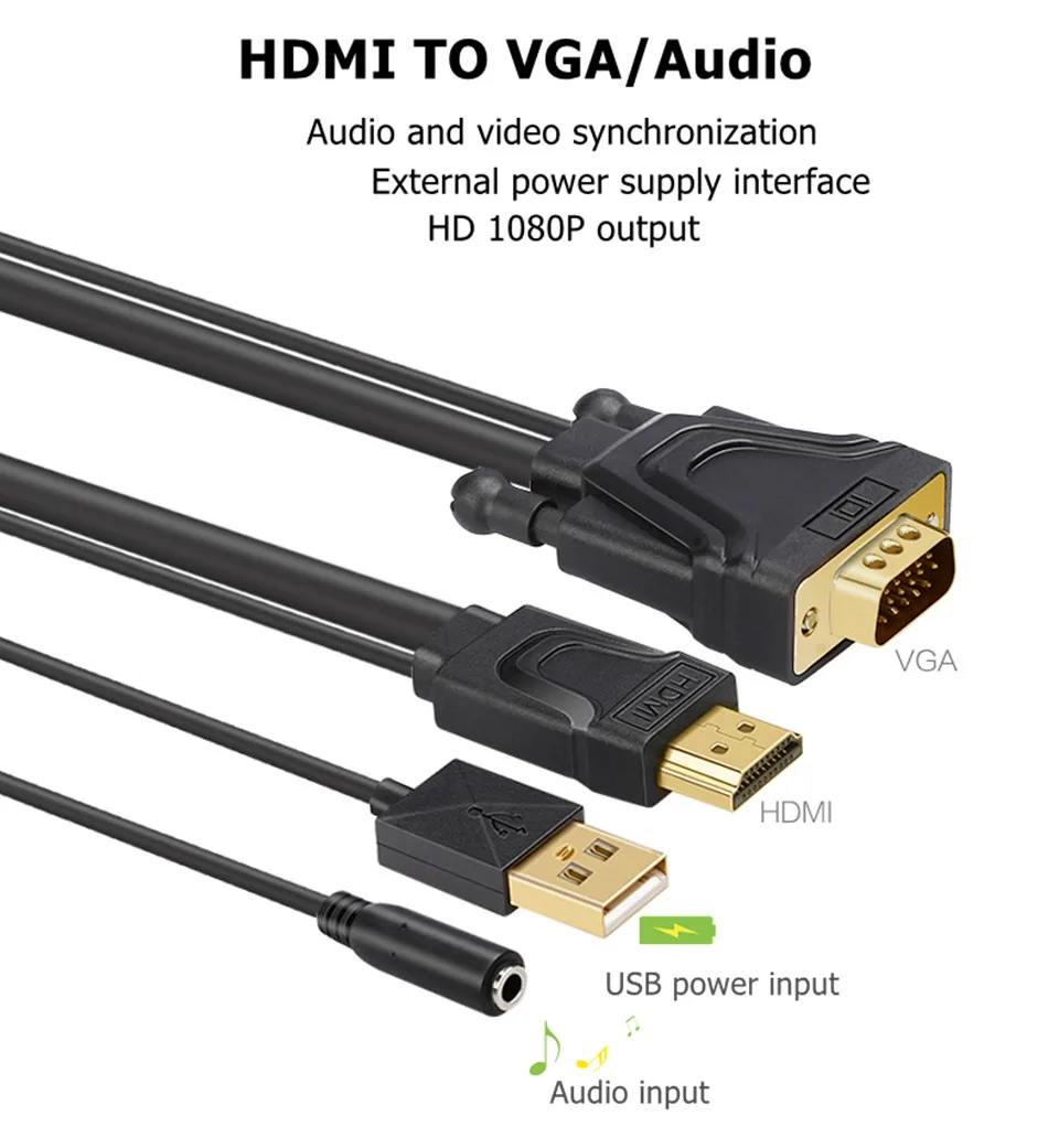 HDMI конвертер VGA кабель адаптер с 3,5 мм аудио адаптер HDMI VGA с USB Мощность для Xbox 360 PS3 ноутбука ТВ к проектору