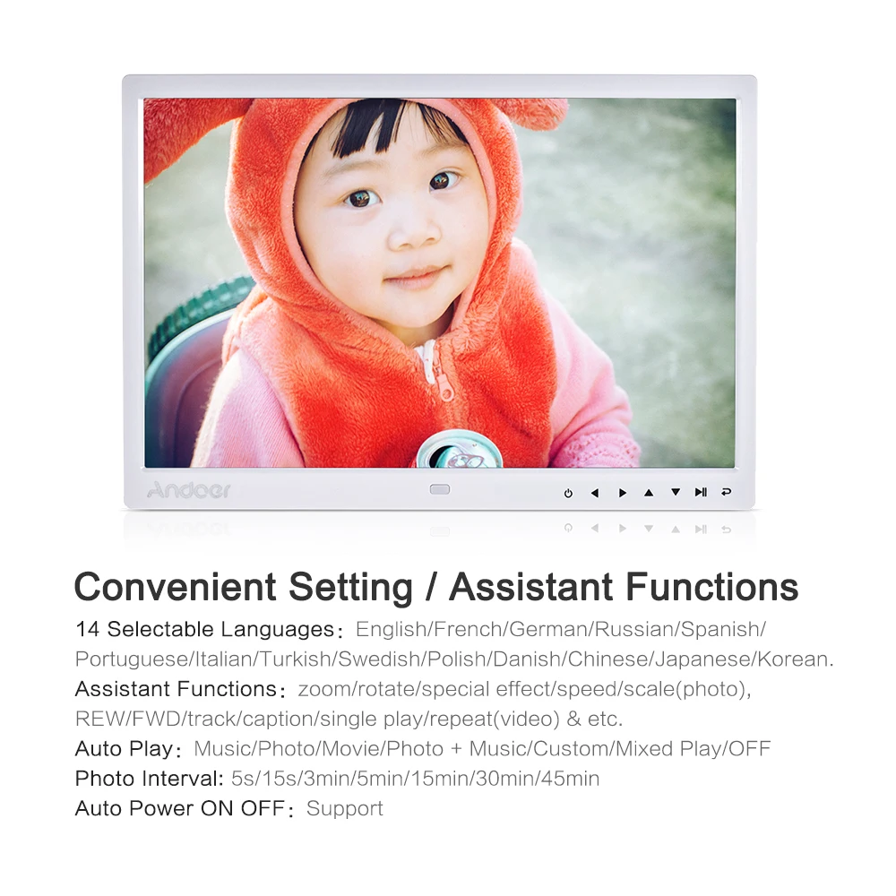 Andoer 1" светодиодный цифровой фоторамка 1080P поддержка MP4 видео MP3 аудио TXT электронная книга часы календарь 1280*800 HD w/пульт дистанционного управления