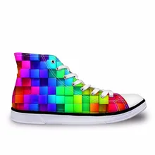 Noisydesigns, zapatillas de lona de alta calidad para hombres, zapatillas vintage vulcanizadas con cordones, zapatos planos masculinos de color arcoíris a cuadros, zapatos con estampado 3D para niños