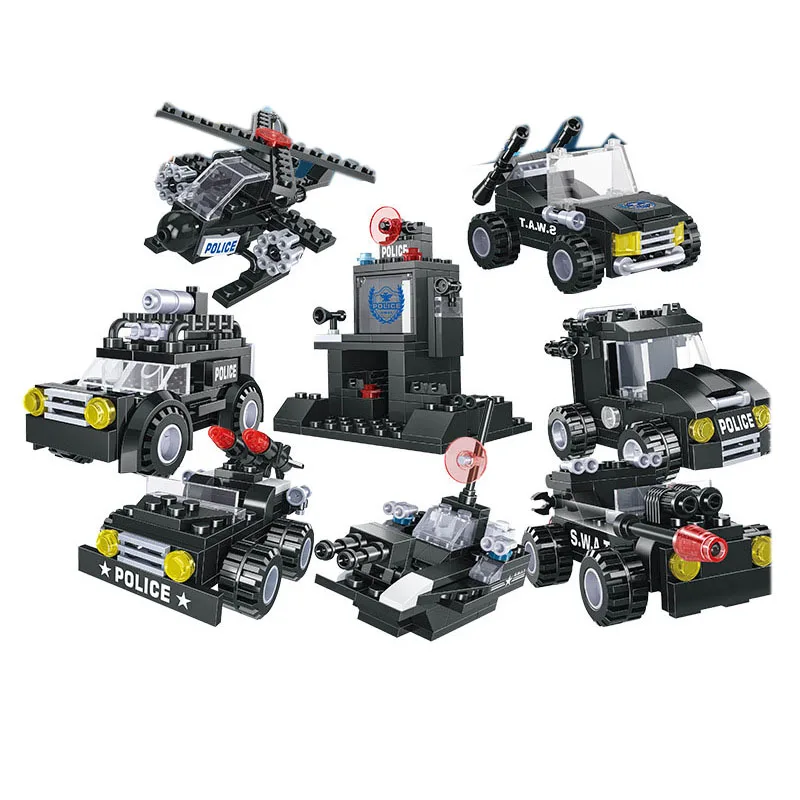 special 8 in 1 armored cars block City Police Series Building Blocks explosion-proof car DIY Bricks Legoing For Children TruckS