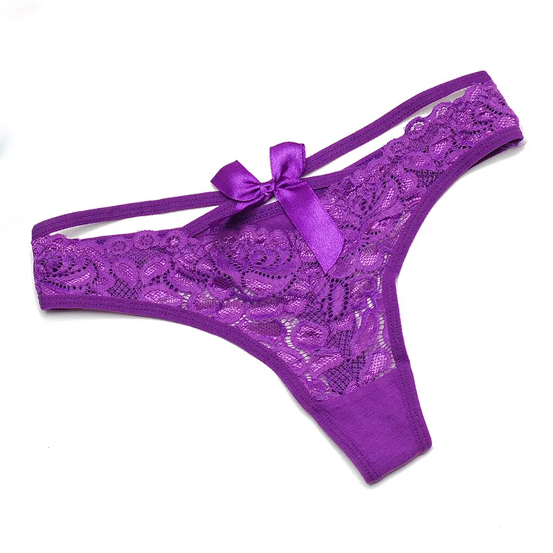 Кружевные сексуальные стринги женские трусики хлопковые удобные прозрачные стринги с низкой талией женские стринги нижнее белье - Цвет: Purple
