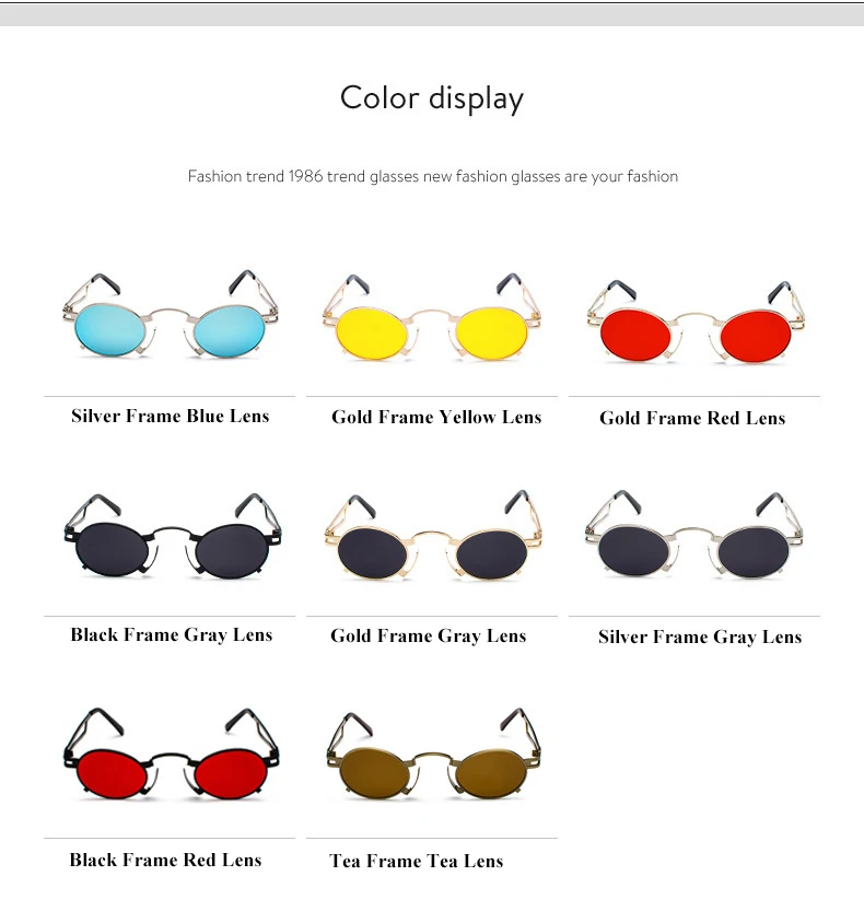 2019 Metal Oval Frame Steampunk Gothic Vampire Sunglasses Unisex Retro 1980s UV400 Sun Glasses Cosplay Styling Oculos De Sol