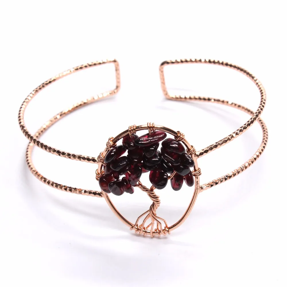 

Trendy-beads New Stylish Light Yellow Gold Color Tree of Life Natural Garnet Stone Bangles For Women Jewelry