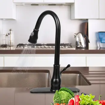 

Kitchen Tap Black Bronze Swivel Pull-Out Spout Kitchen Sink Faucet Single Handle Cold and Hot Tap Dispenser