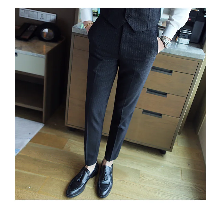 2019 осенние классические Формальные полосатые мужские брюки для отдыха в деловом стиле в западном стиле, Саморазвитие, облегающий костюм
