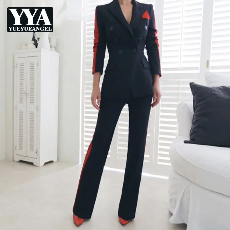 

Office Ladies Formal Business Work Blazer Suits Fashion Women Patchwork OL Pants Outfits Set Notched Blazer Jacket Suit Costume