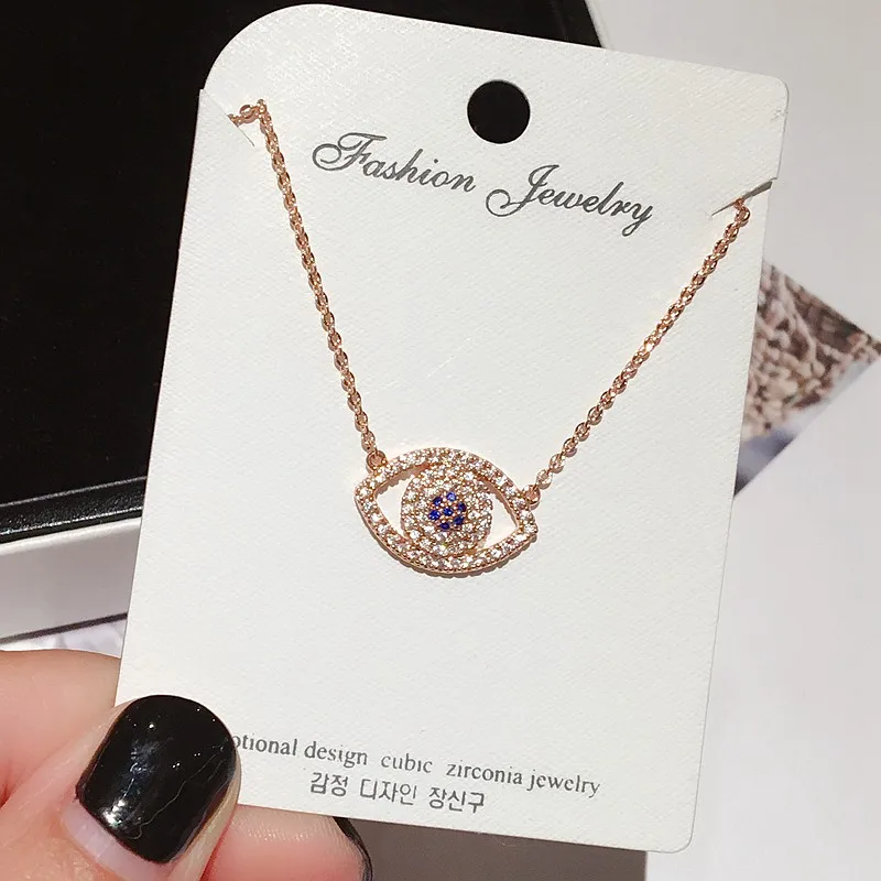 

High-end Evil Eye Pendant Necklace Rose Gold Color Micro Paved Cubic Zirconia Necklace Chain for Women