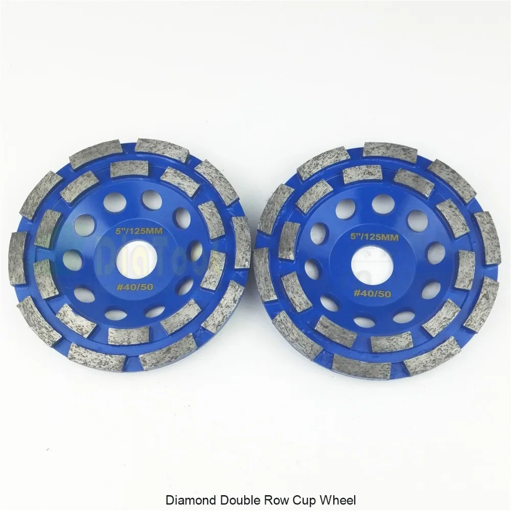 Diatool 2 шт. " /125 мм Diamond двухрядные шлифовальные чашки колесо для Гранит и жесткий Материал, диаметр цилиндров 22.23 мм с 16 мм шайба