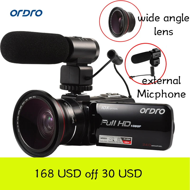 Ordro HDV Z82 стабилизатор для камеры 10X оптический зум 24MP 1080 P видеокамера с внешним