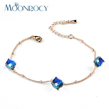 MOONROCY розовое золото Цветные Браслеты Be Blue квадратный кристалл Браслет вечерние ювелирные изделия оптом для женщин девушек Подарок дропшиппинг