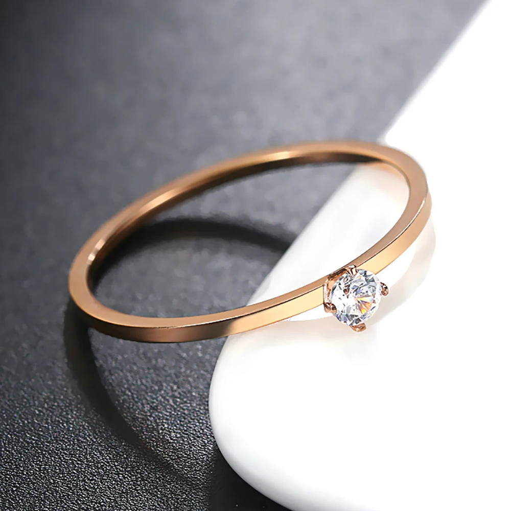 Двойное яркое модное простое 1 мм широкое кольцо из нержавеющей стали для женщин и девушек с кристаллами циркония полированное Ювелирное кольцо DFR825