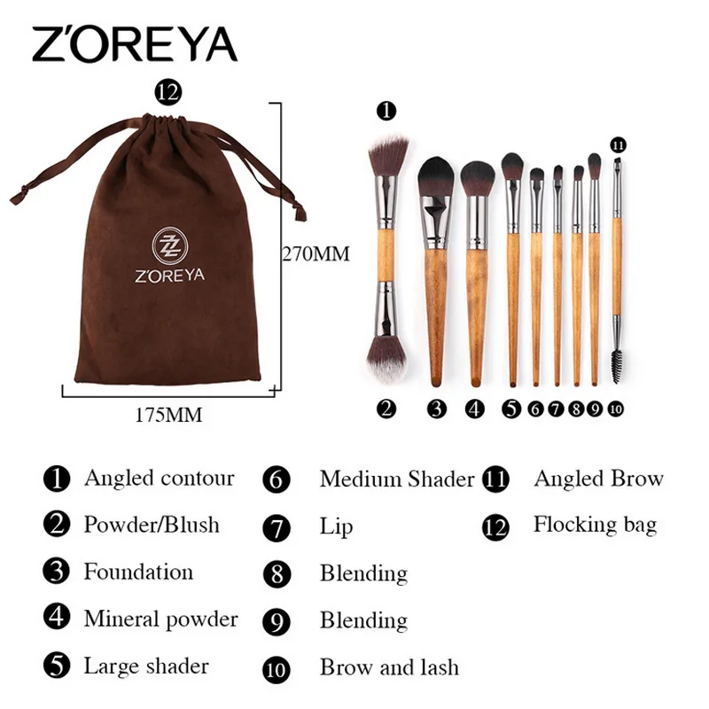 

ZOREYA 9Pcs Makeup Brushes Contour Blush Powder Eyeshadow Eyebrow Lip Blending Brush Makeup Brush Set Tool Pincel Maquiagem