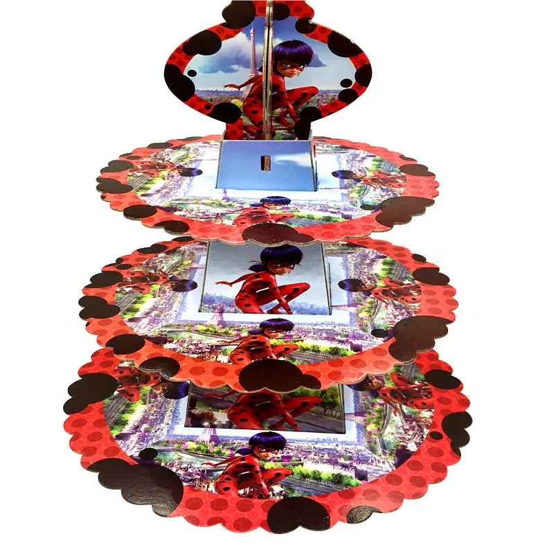 

New Design Ladybug Theme Paper Three-tier Birthday Cake Stand Display Standcar Cake Stand Paper Cupcake Holder Wedding Decor