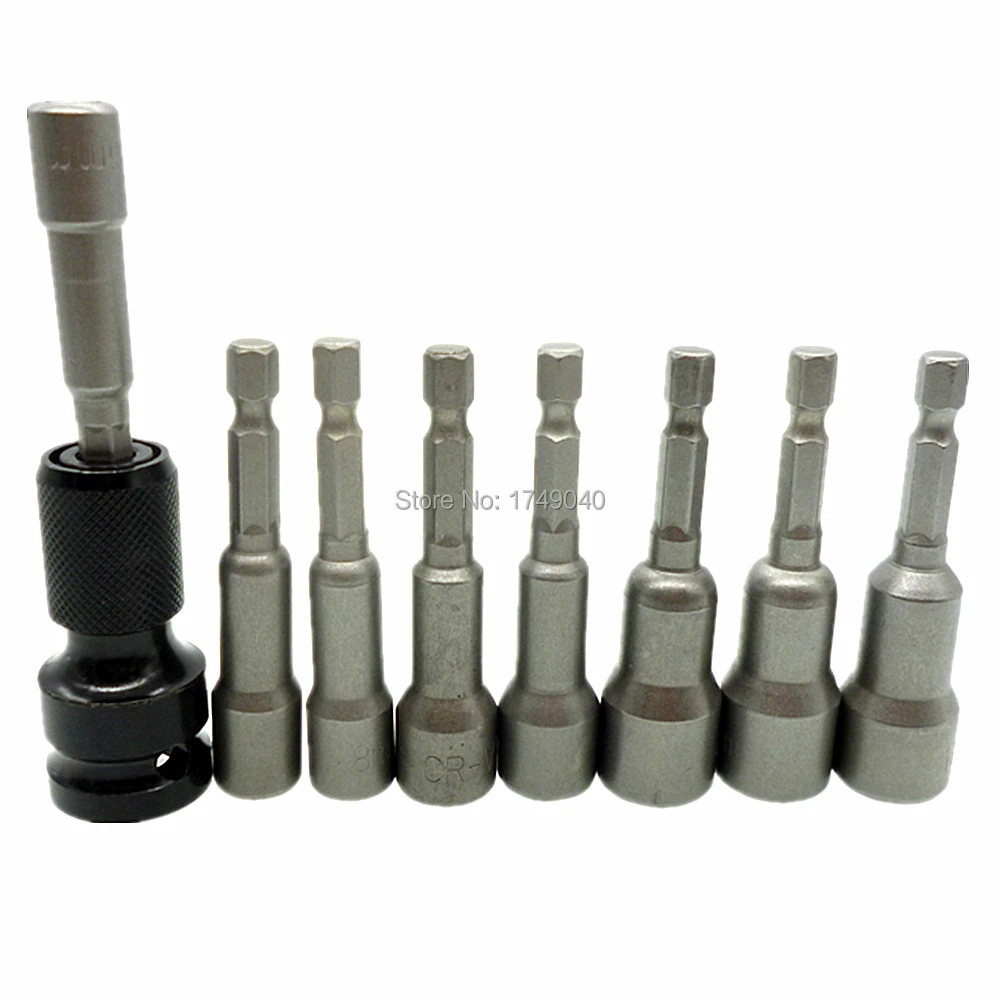 8pcs Nut Driver Set 6 13mm Metric Socket 1/4" Hex & Quick