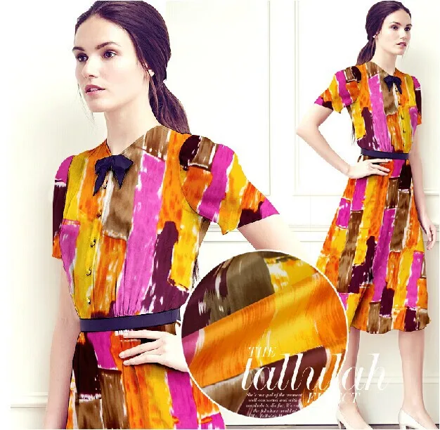 

140cm wide 12mm orange color print silk fabric for dress shirt clothes diy patchwork material E249
