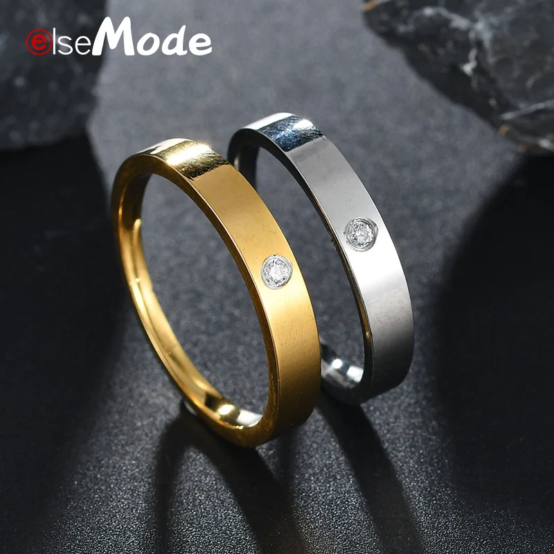 ELSEMODE простое блестящее асимметричное обручальное кольцо из нержавеющей стали 316L