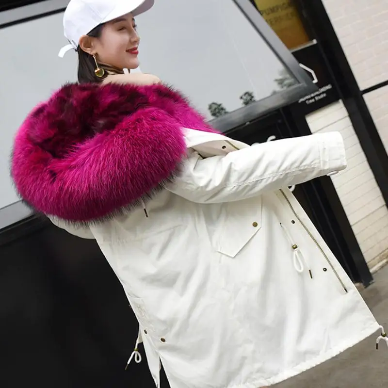 Зимняя женская куртка с воротником из натурального меха, европейский стиль, зимняя женская очень теплая меховая подкладка, пуховик, зимнее пальто, женские теплые парки