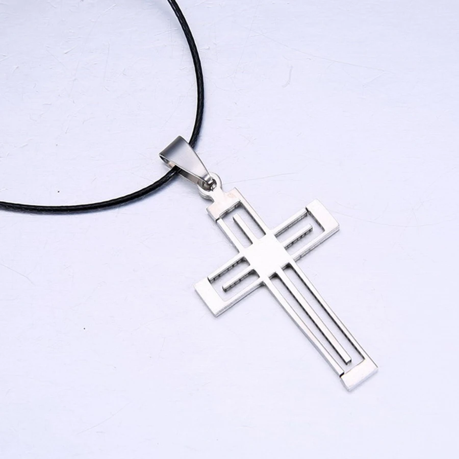 Религиозная Подвеска "Иисус", подвеска в виде креста из нержавеющей стали, подвеска, кожаная цепочка, Очаровательное ожерелье для мужчин, ювелирное изделие